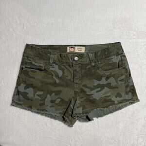 L.e.i. Shorts Juniors 11 Green Camouflage Ashley Low Rise Cutoff Denim Stretch